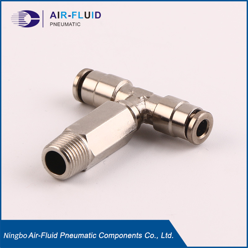 Push to Connect Fittings - BranchTee, Rotating,Nickel-Plated, Brass,1/4 inch tube.
